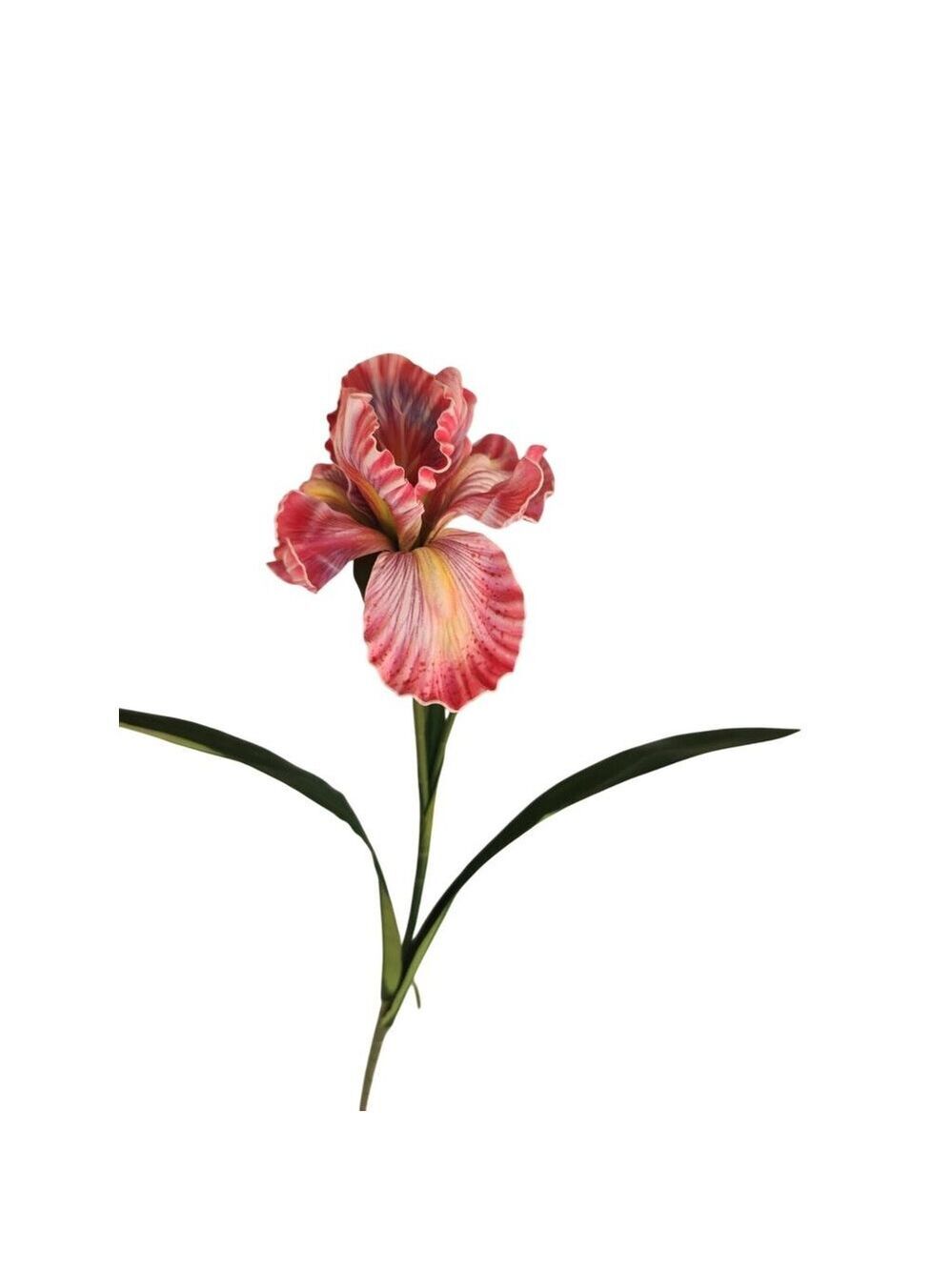 Artificial Iris Flower 33 Inch Tall Pink Faux Iris Stem Hand Painted Look Floral